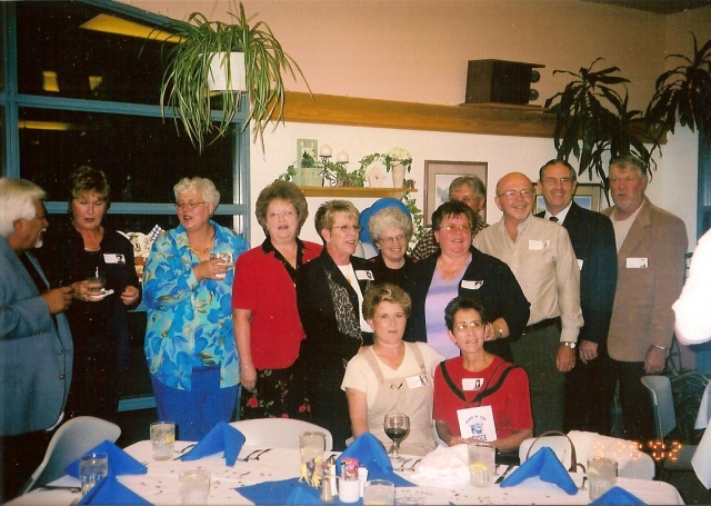 40 Year Class Reunion - 2002 - Fruita Elementary Classmates, right to left, Oracio, Jeanette, Beth, Darla Kay, Marilyn, Marcella, Cookie, Joe, Jared, Steve, Ned - in front, Luella and Lillian